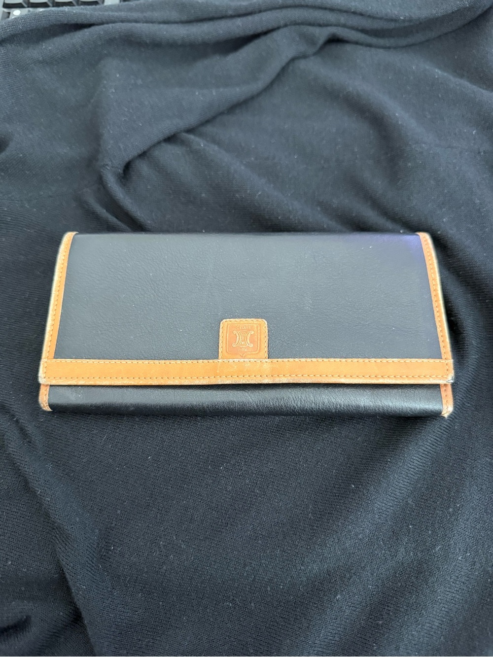 Celine Black Leather Wallet with Gold Logo
